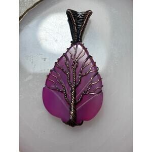 Tree of Life Wire Wrapped Copper Carved Bostwana Agate Pendant